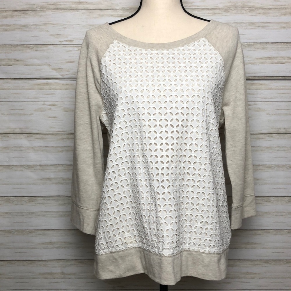 Merona 3/4 sleeve eyelet embellished sweat shirt